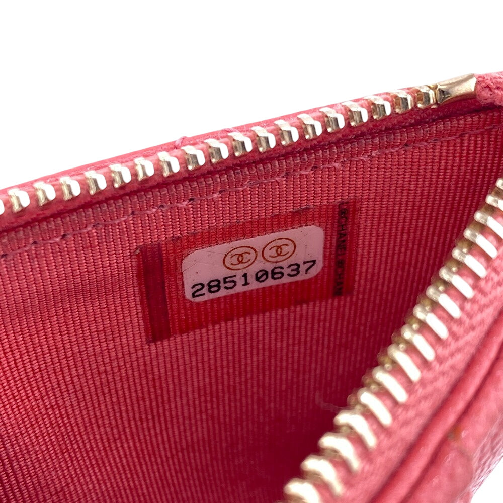 CHANEL Card Case Caviar skin pink Fragment case COCO Mark Matrasse Women Used Authentic