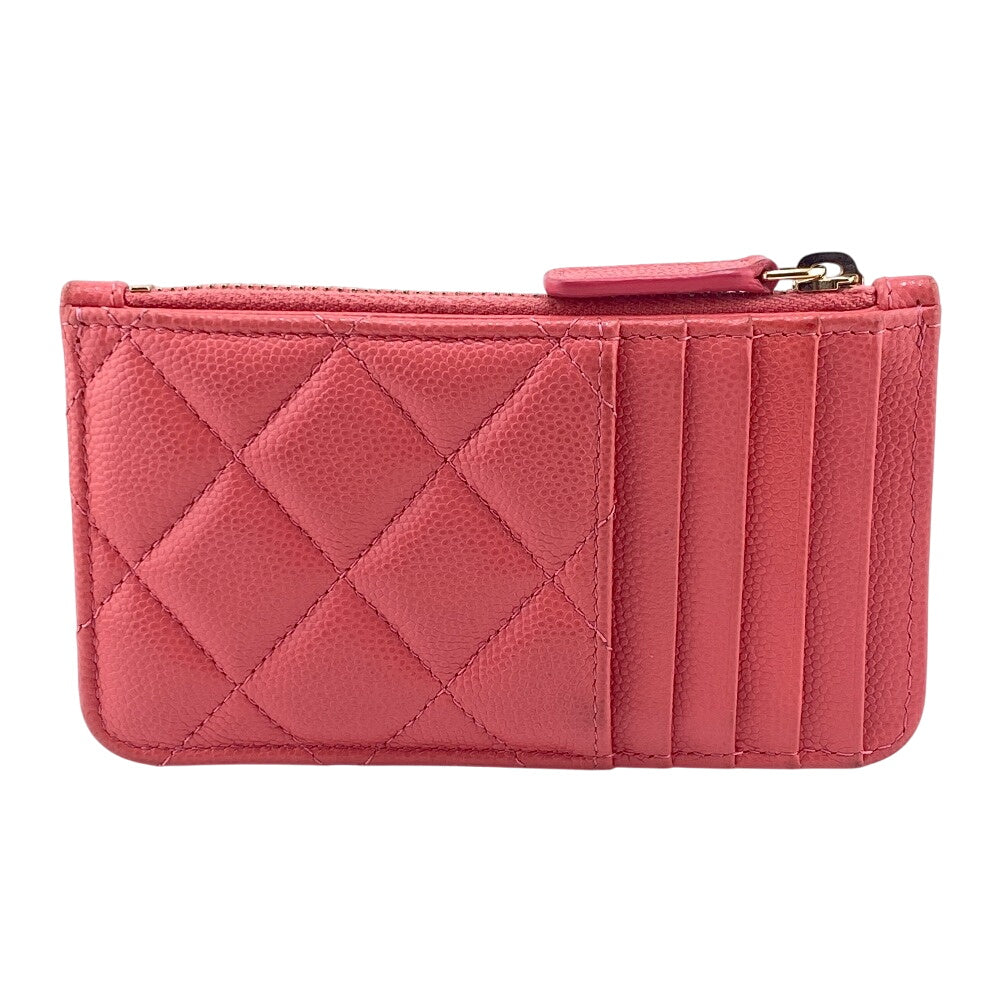 CHANEL Card Case Caviar skin pink Fragment case COCO Mark Matrasse Women Used Authentic