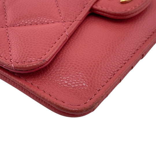 CHANEL Card Case Caviar skin pink Fragment case COCO Mark Matrasse Women Used Authentic
