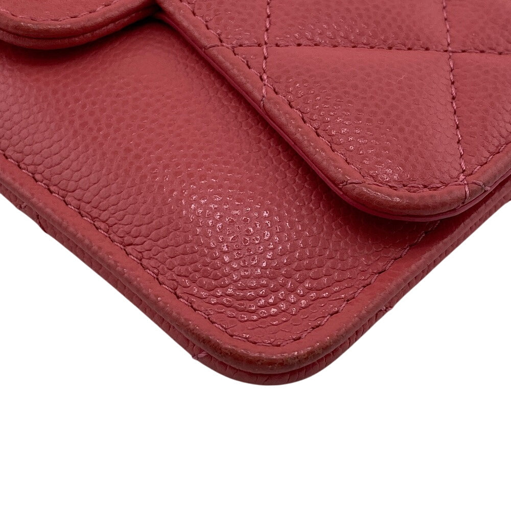 CHANEL Card Case Caviar skin pink Fragment case COCO Mark Matrasse Women Used Authentic