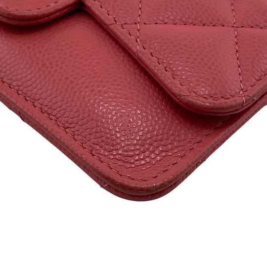 CHANEL Card Case Caviar skin pink Fragment case COCO Mark Matrasse Women Used Authentic