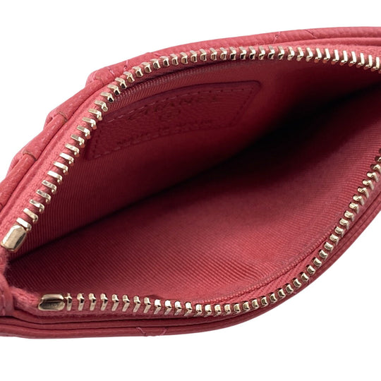CHANEL Card Case Caviar skin pink Fragment case COCO Mark Matrasse Women Used Authentic