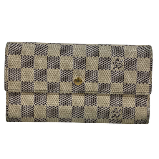 LOUIS VUITTON Long Wallet Purse N61732 leather white Portefeuille Damier Azur New International Women Used Authentic