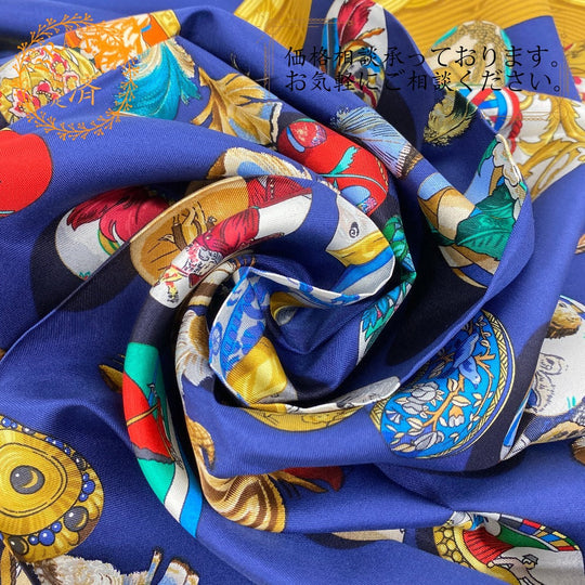 HERMES scarf silk Navy Hermes egg Carre90 Women Used Authentic