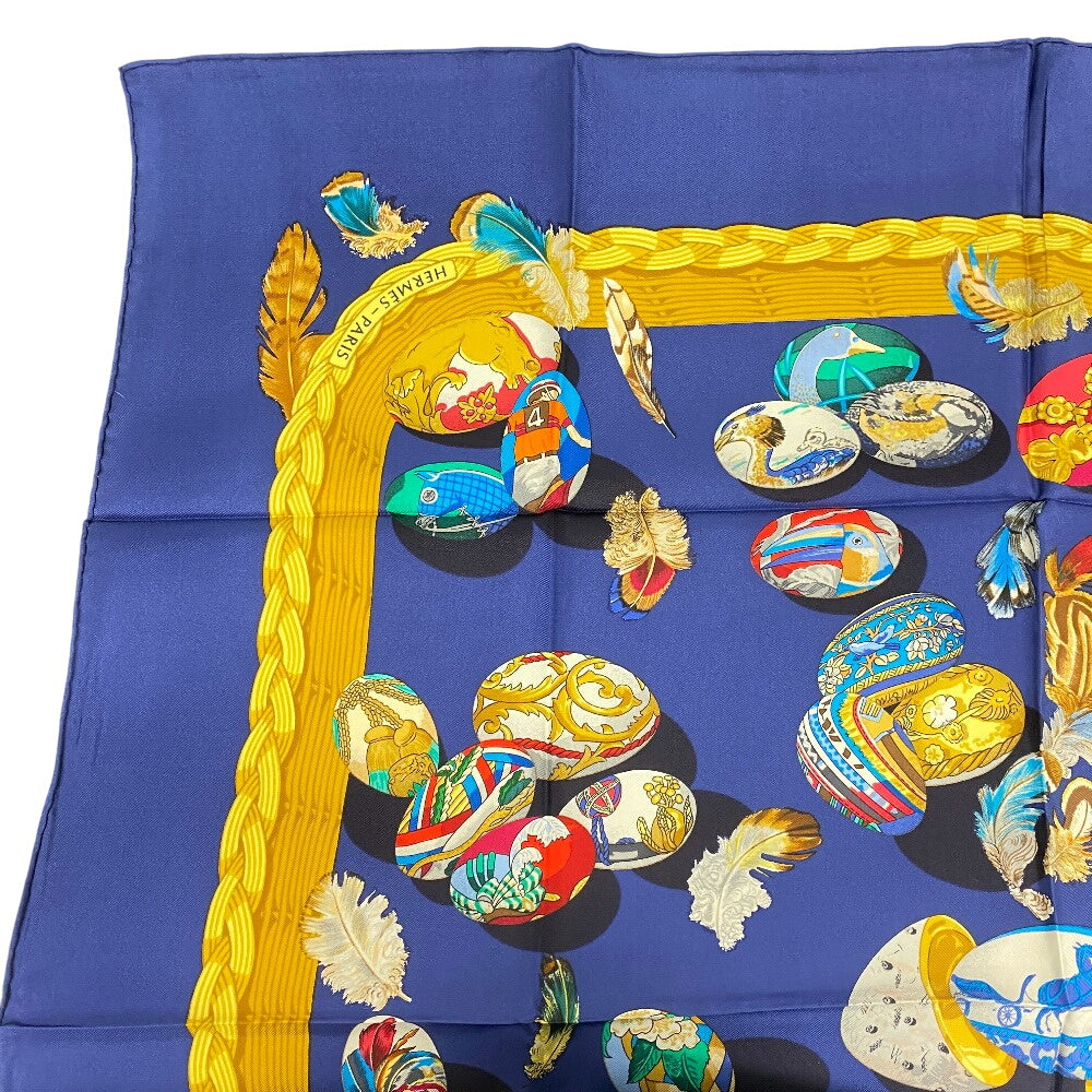 HERMES scarf silk Navy Hermes egg Carre90 Women Used Authentic