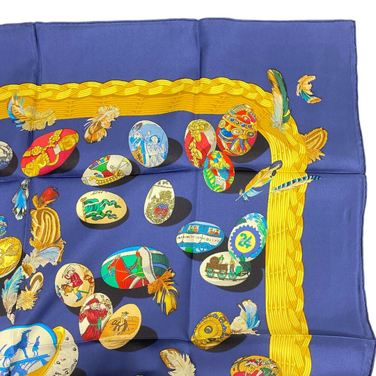 HERMES scarf silk Navy Hermes egg Carre90 Women Used Authentic