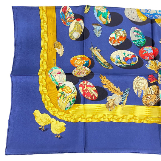 HERMES scarf silk Navy Hermes egg Carre90 Women Used Authentic