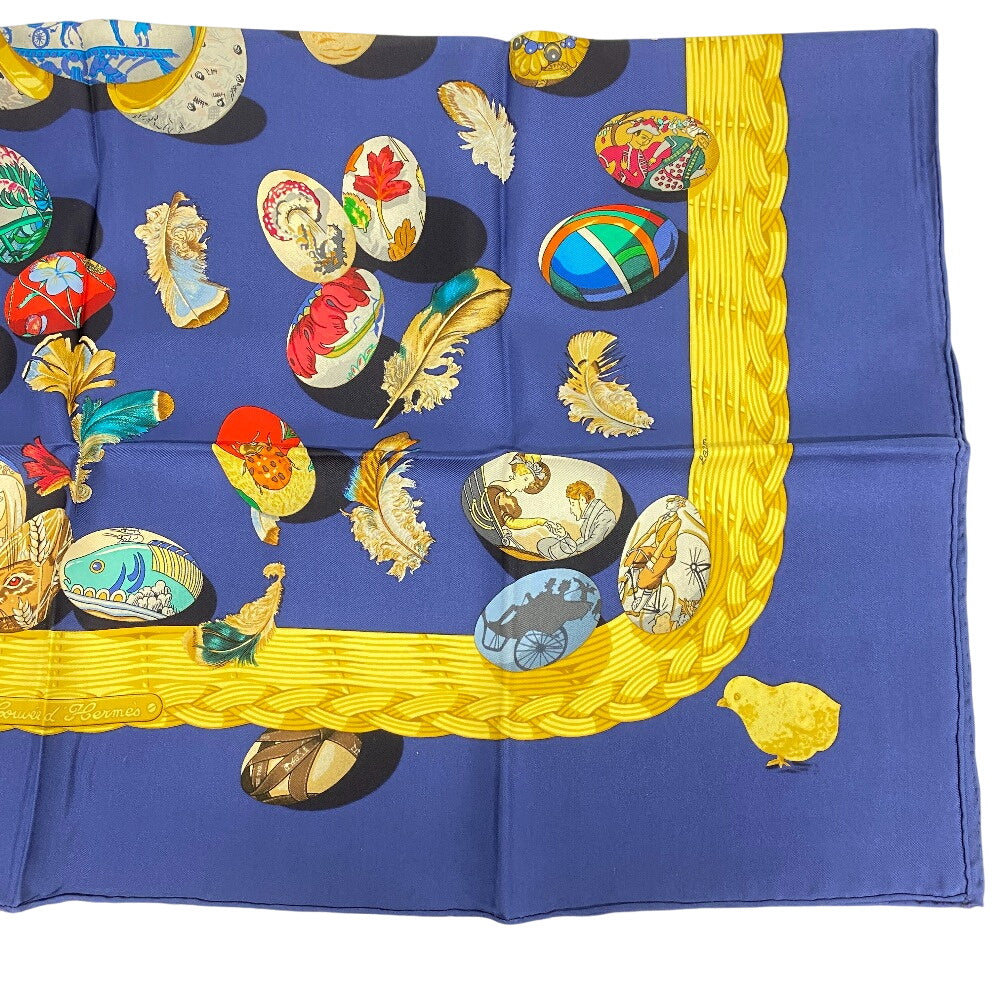 HERMES scarf silk Navy Hermes egg Carre90 Women Used Authentic