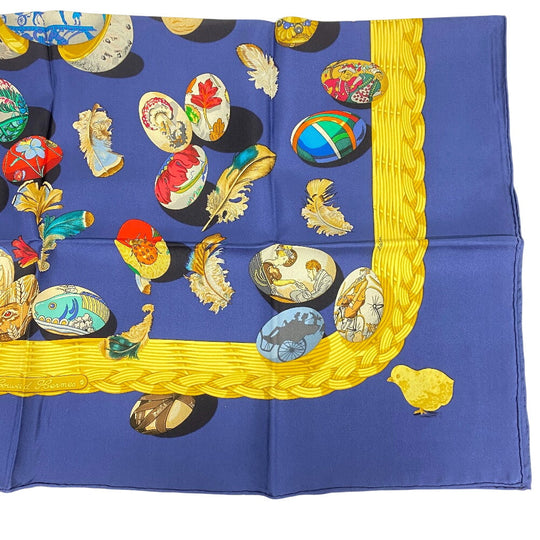 HERMES scarf silk Navy Hermes egg Carre90 Women Used Authentic