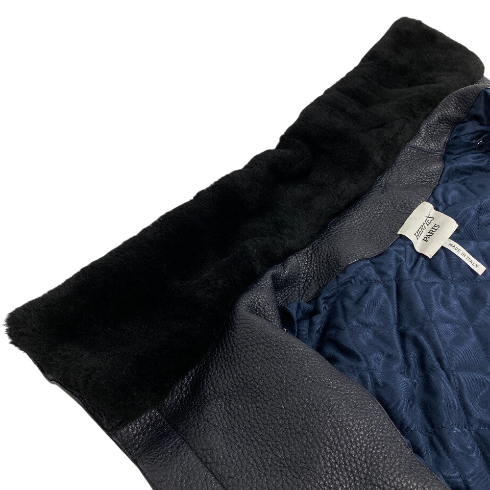 HERMES Riders jacket Sheepskin, Cashmere black liner vest mens 34 Used Authentic