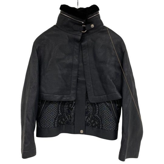 HERMES Riders jacket Sheepskin, Cashmere black liner vest mens 34 Used Authentic