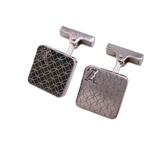 LOUIS VUITTON cuffs M65043 Gold Plated Silver LV logo Damier Buton de Manchet Champs Elysees Women Used Authentic