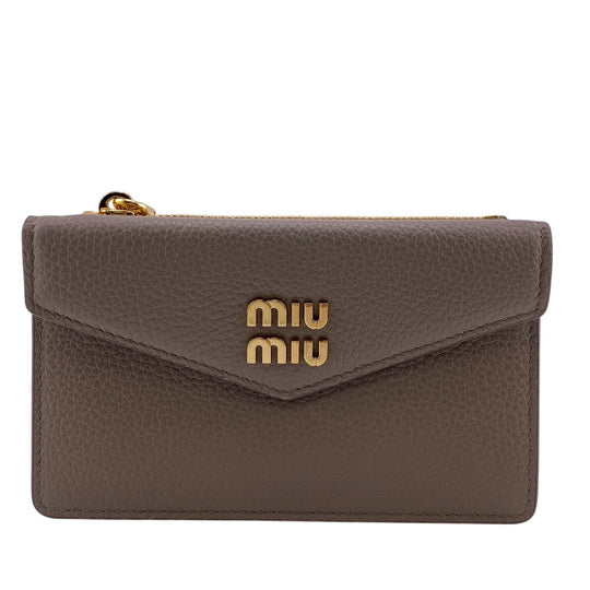 MIUMIU Coin case 5MF060 leather beige Fragment case Women Used Authentic