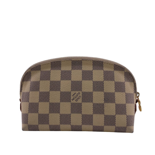 LOUIS VUITTON Pouch N60024 leather white Pochette Damier Azur Cosmetics Women Used Authentic