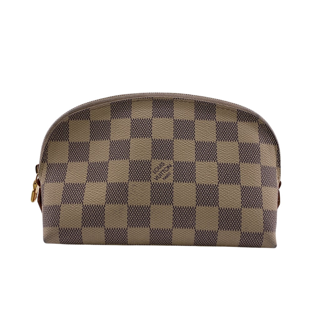LOUIS VUITTON Pouch N60024 leather white Pochette Damier Azur Cosmetics Women Used Authentic