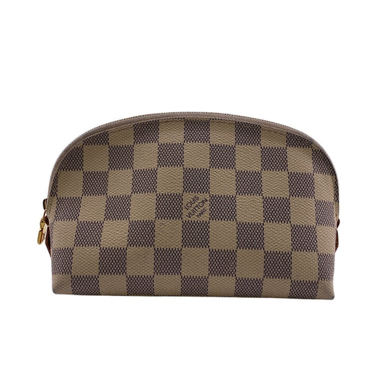 LOUIS VUITTON Pouch N60024 leather white Pochette Damier Azur Cosmetics Women Used Authentic