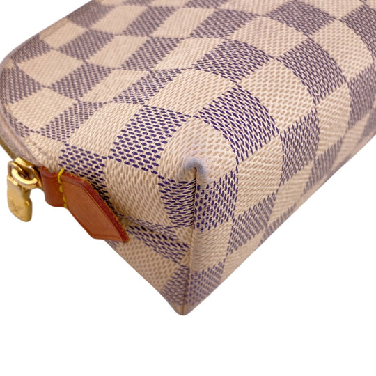 LOUIS VUITTON Pouch N60024 leather white Pochette Damier Azur Cosmetics Women Used Authentic