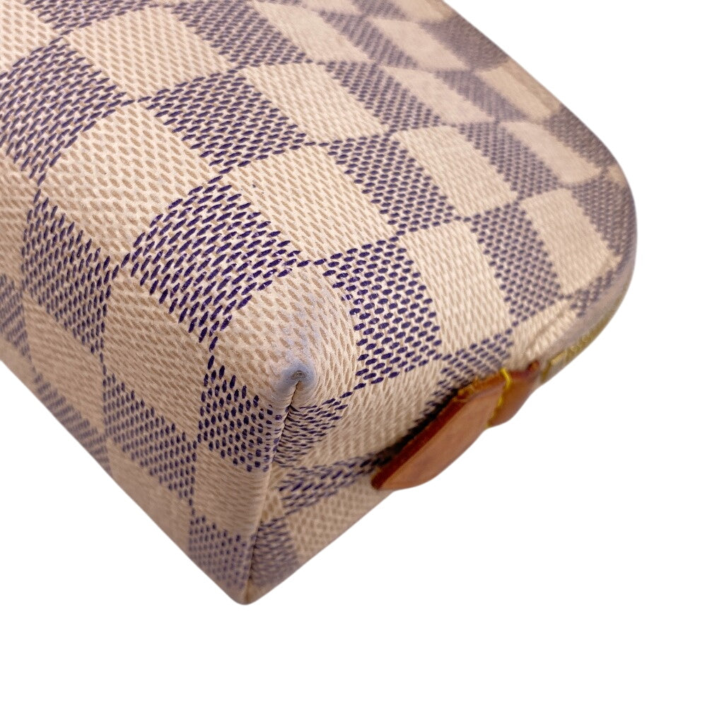 LOUIS VUITTON Pouch N60024 leather white Pochette Damier Azur Cosmetics Women Used Authentic