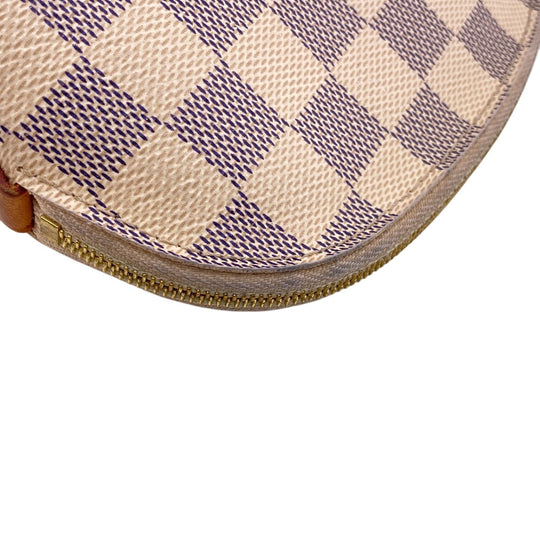 LOUIS VUITTON Pouch N60024 leather white Pochette Damier Azur Cosmetics Women Used Authentic