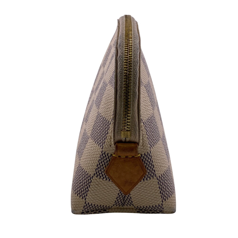 LOUIS VUITTON Pouch N60024 leather white Pochette Damier Azur Cosmetics Women Used Authentic