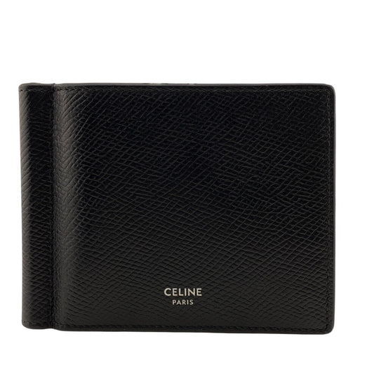 CELINE Bill Compartment leather black Bifold Wallet Money Clip Bill Clip Wallet mens Used Authentic