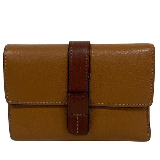 LOEWE Tri-fold wallet leather Brown Bar Tikal Wallet anagram Small Women Used Authentic