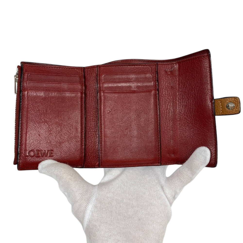 LOEWE Tri-fold wallet leather Brown Bar Tikal Wallet anagram Small Women Used Authentic