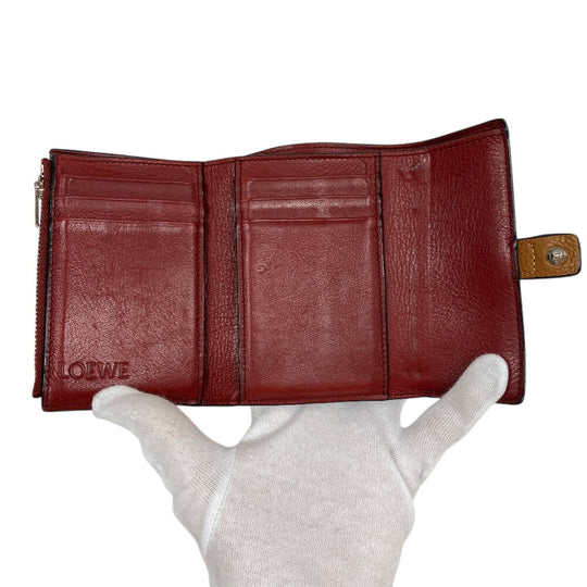 LOEWE Tri-fold wallet leather Brown Bar Tikal Wallet anagram Small Women Used Authentic
