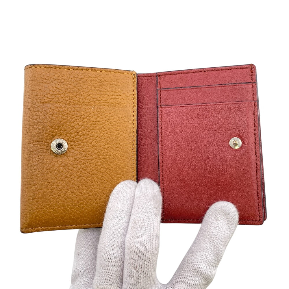 LOEWE Tri-fold wallet leather Brown Vertical wallet anagram Small Women Used Authentic