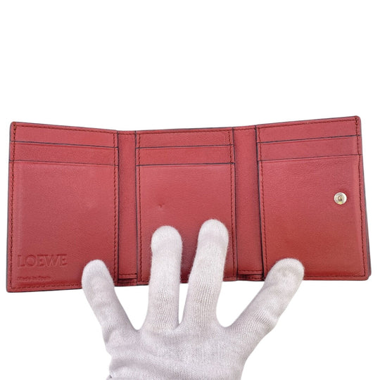 LOEWE Tri-fold wallet leather Brown Vertical wallet anagram Small Women Used Authentic