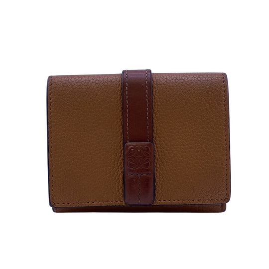 LOEWE Tri-fold wallet leather Brown Vertical wallet anagram Small Women Used Authentic