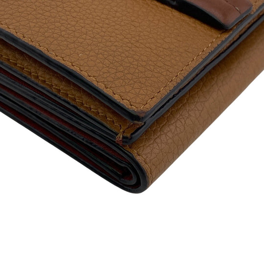 LOEWE Tri-fold wallet leather Brown Vertical wallet anagram Small Women Used Authentic