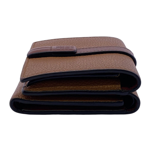 LOEWE Tri-fold wallet leather Brown Vertical wallet anagram Small Women Used Authentic