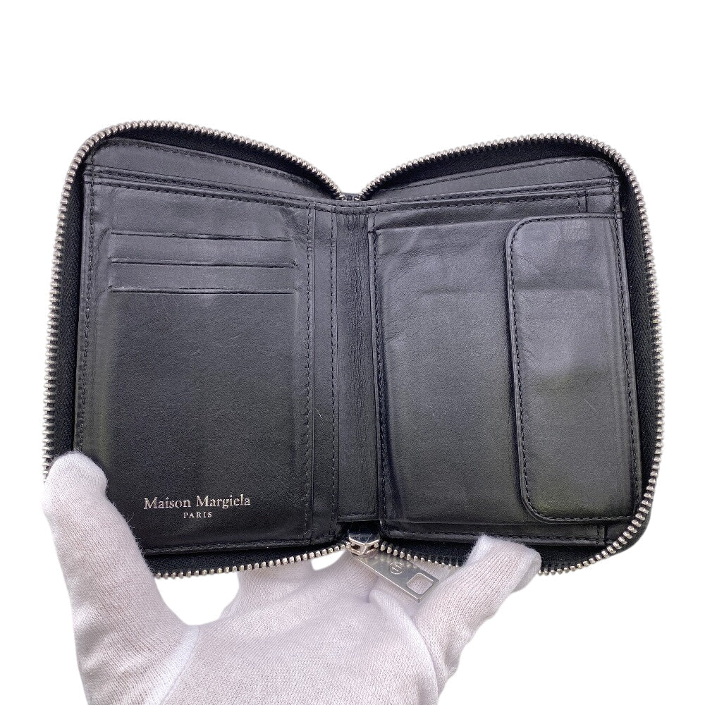 Maison Margiela Bifold Wallet leather black Zip Around 4stitch mens Used Authentic