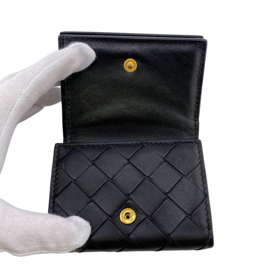 BOTTEGAVENETA Tri-fold wallet leather black MAXI INTRECCIATO