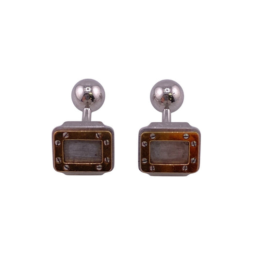 CARTIER cuffs K18 yellow gold Silver Cufflinks K18xStainless Steel or et acier Santos mens Used Authentic