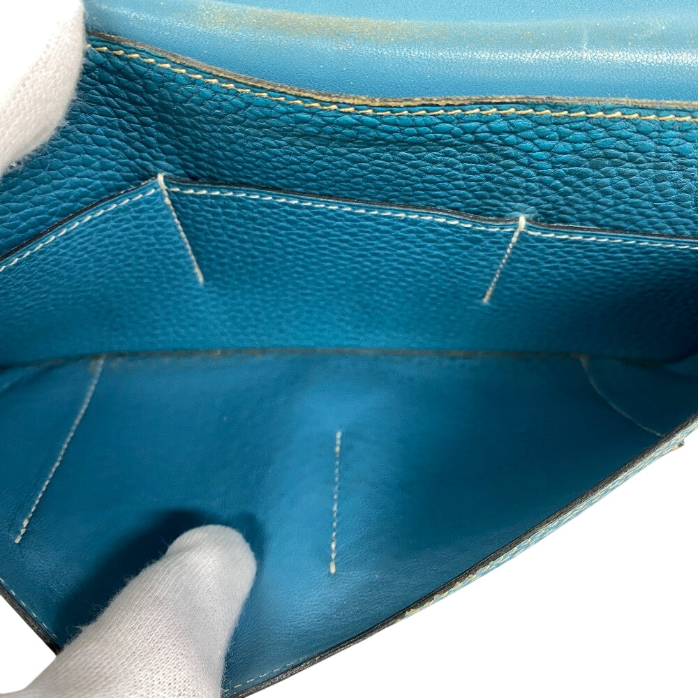 HERMES Long Wallet Purse leather Blue gene Dogon GM Women(Unisex) Used Authentic