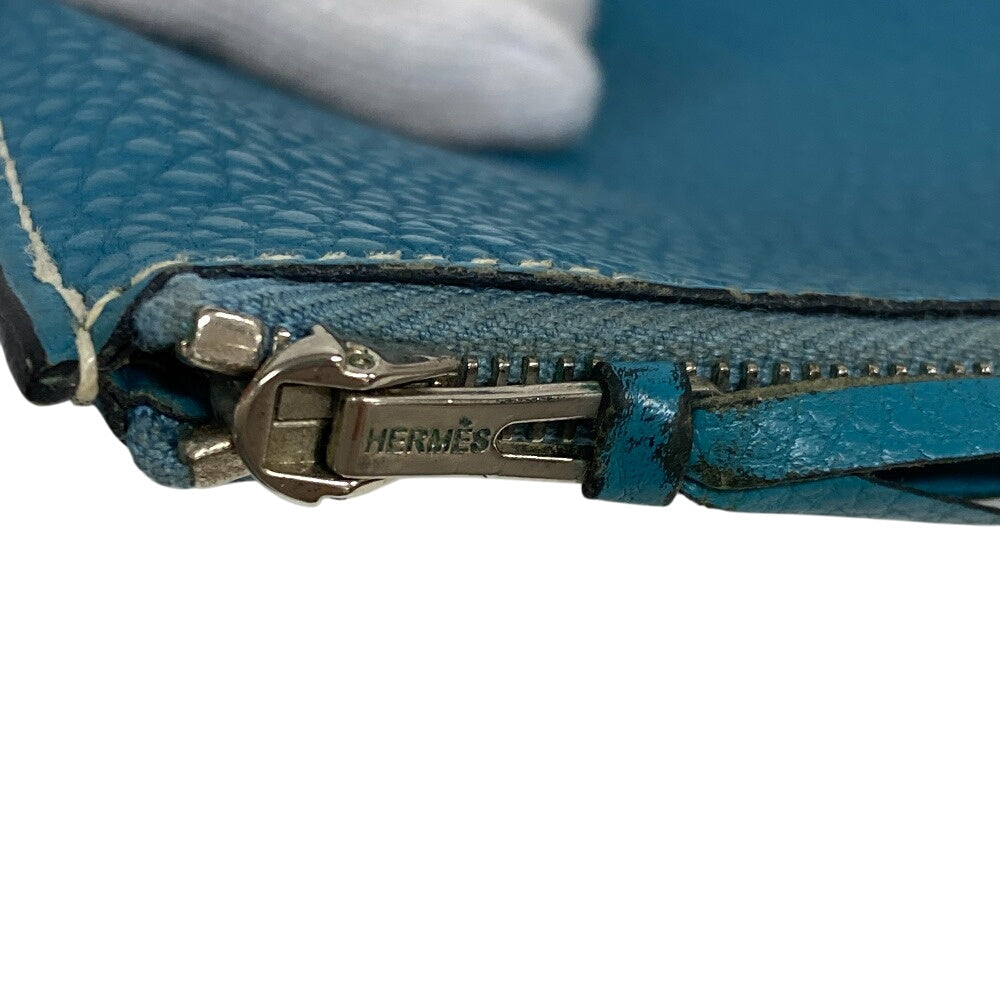 HERMES Long Wallet Purse leather Blue gene Dogon GM Women(Unisex) Used Authentic