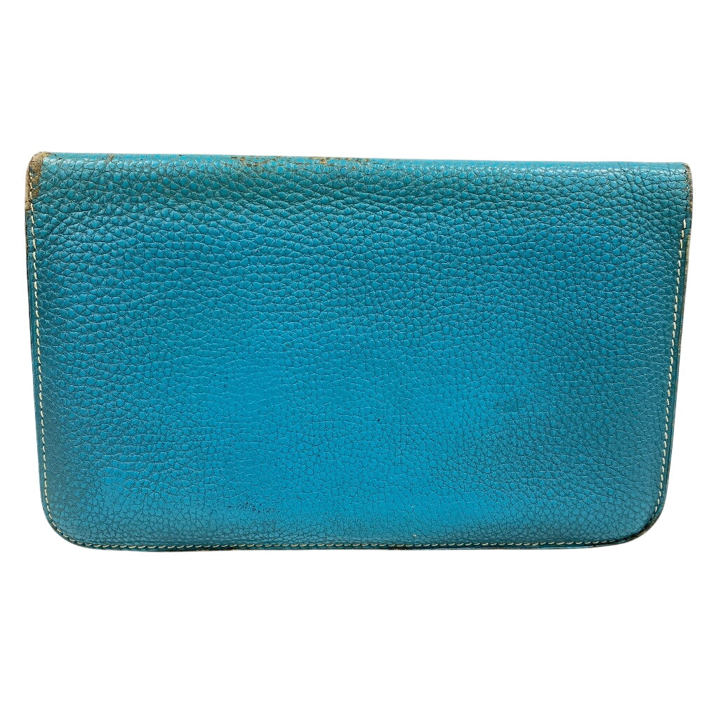 HERMES Long Wallet Purse leather Blue gene Dogon GM Women(Unisex) Used Authentic