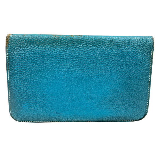 HERMES Long Wallet Purse leather Blue gene Dogon GM Women(Unisex) Used Authentic