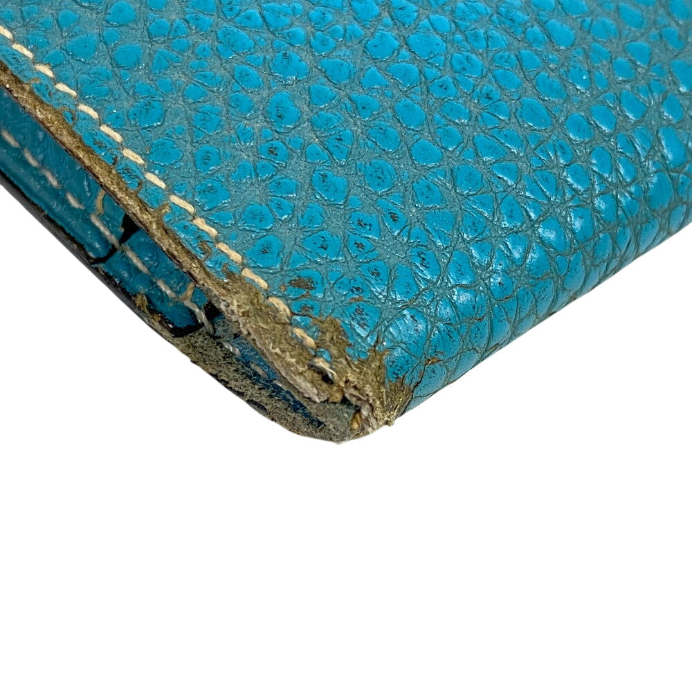 HERMES Long Wallet Purse leather Blue gene Dogon GM Women(Unisex) Used Authentic