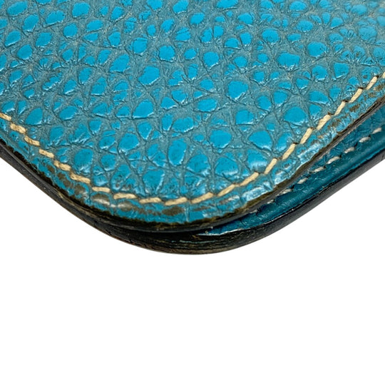HERMES Long Wallet Purse leather Blue gene Dogon GM Women(Unisex) Used Authentic