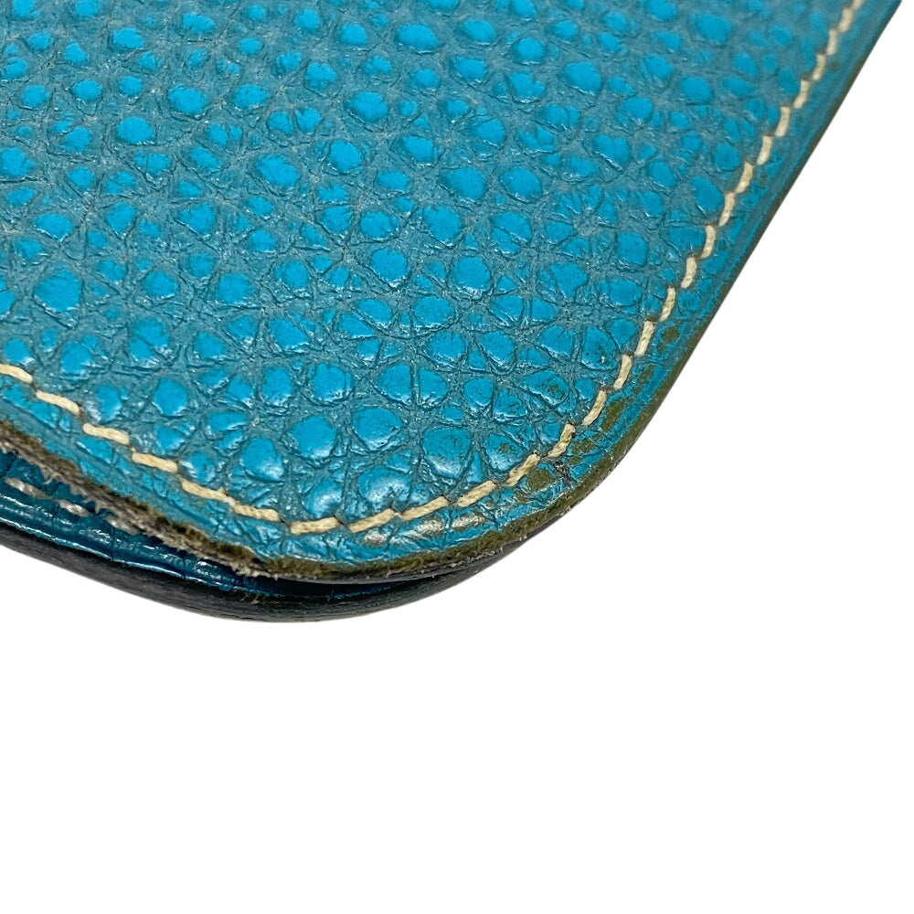 HERMES Long Wallet Purse leather Blue gene Dogon GM Women(Unisex) Used Authentic