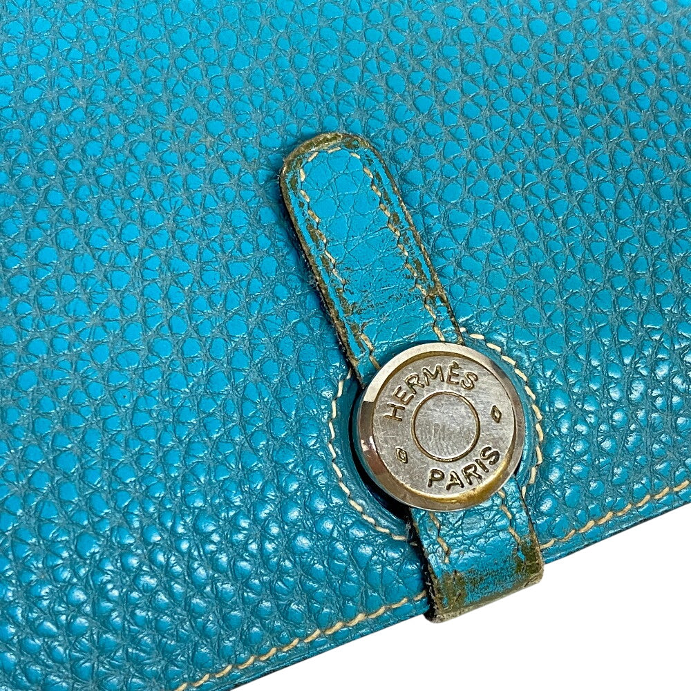 HERMES Long Wallet Purse leather Blue gene Dogon GM Women(Unisex) Used Authentic