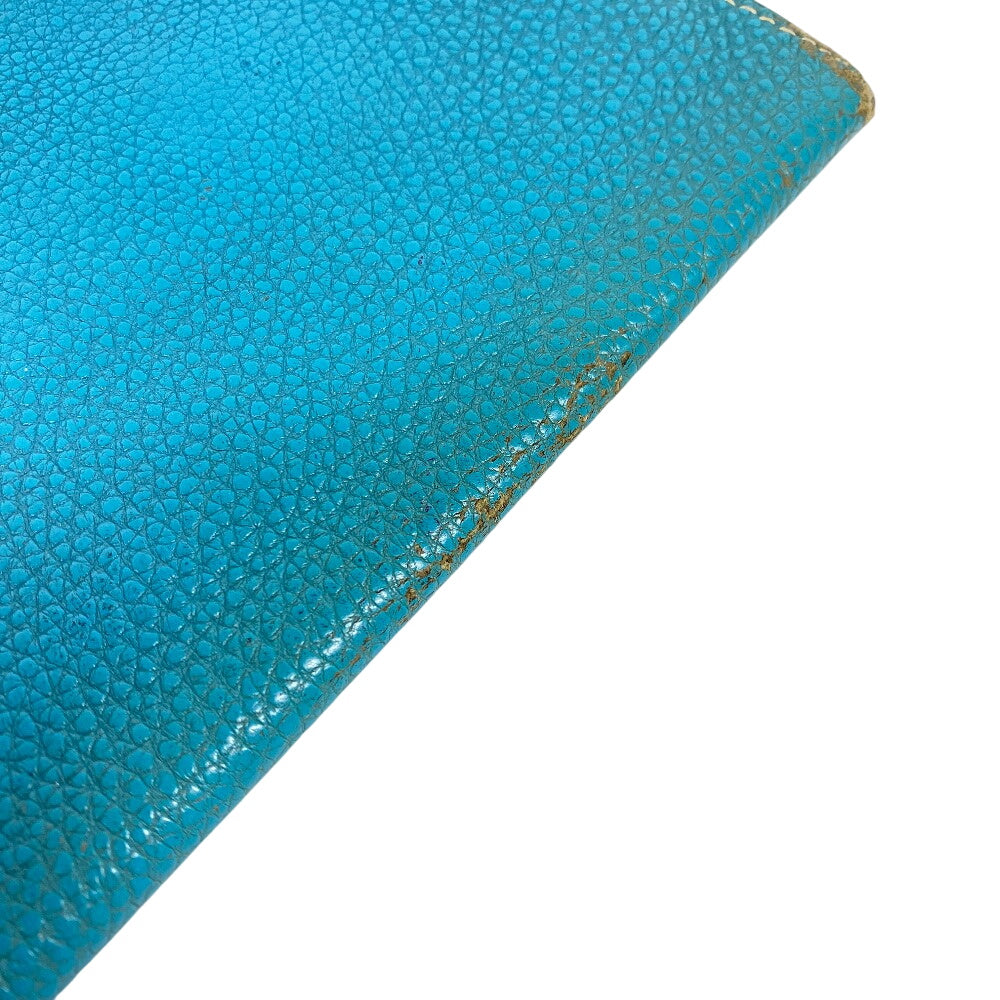 HERMES Long Wallet Purse leather Blue gene Dogon GM Women(Unisex) Used Authentic