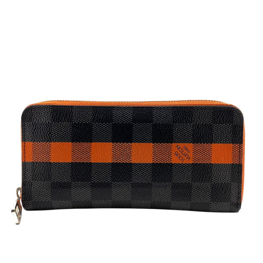 LOUIS VUITTON Long Wallet Purse N63308 leather Orange Zip Around Portofoy Damier Grafitte Yuvasko Women(Unisex) Used Authentic