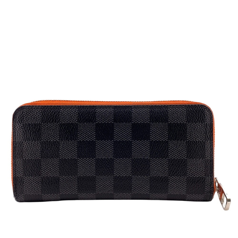 LOUIS VUITTON Long Wallet Purse N63308 leather Orange Zip Around Portofoy Damier Grafitte Yuvasko Women(Unisex) Used Authentic