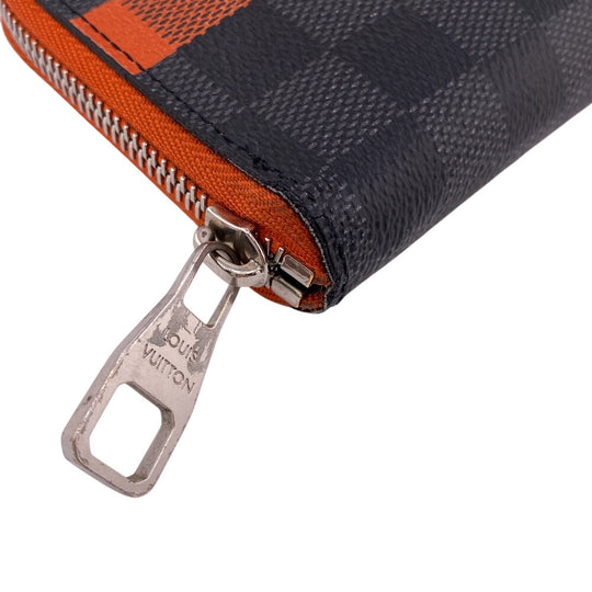 LOUIS VUITTON Long Wallet Purse N63308 leather Orange Zip Around Portofoy Damier Grafitte Yuvasko Women(Unisex) Used Authentic
