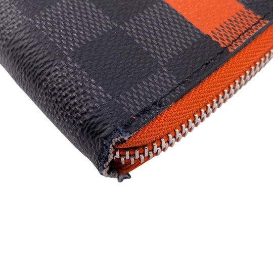 LOUIS VUITTON Long Wallet Purse N63308 leather Orange Zip Around Portofoy Damier Grafitte Yuvasko Women(Unisex) Used Authentic