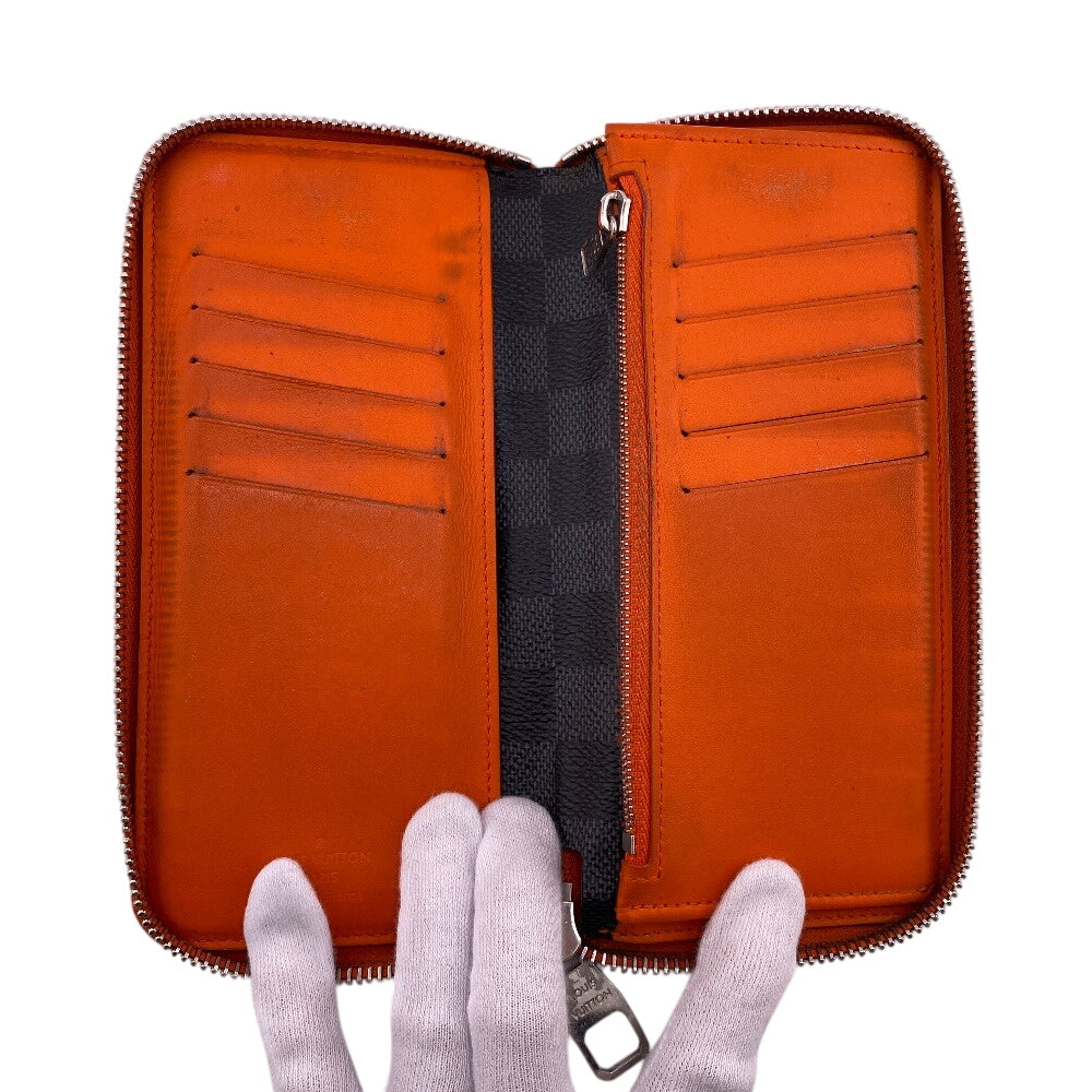 LOUIS VUITTON Long Wallet Purse N63308 leather Orange Zip Around Portofoy Damier Grafitte Yuvasko Women(Unisex) Used Authentic